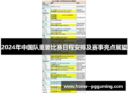 2024年中国队重要比赛日程安排及赛事亮点展望