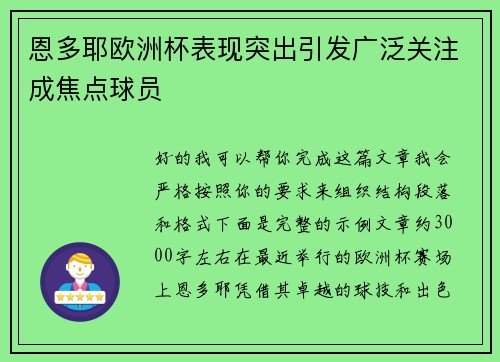 恩多耶欧洲杯表现突出引发广泛关注成焦点球员